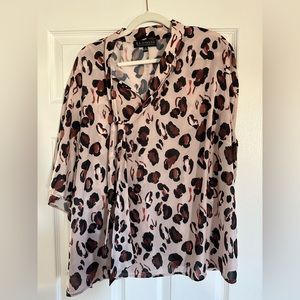 ELOQUII Leopard print, work wear shirt with neck tie